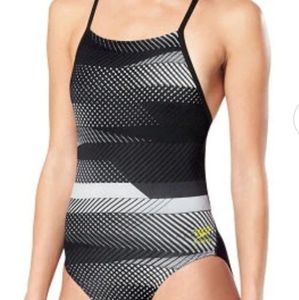 Speedo The Fast Way Crossback One piece Swimsuit Black/White Sz. 24 NWT